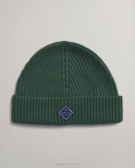 chapéu de malha canelada de algodão N424C473 verde floresta GANT homens