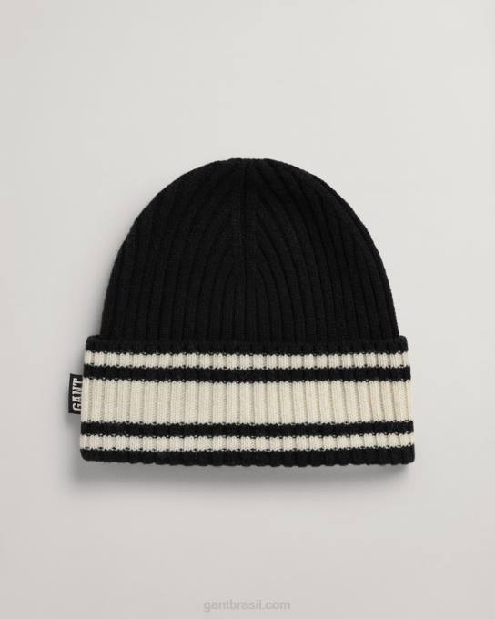 gorro colegial de lã listrado N424C485 Ébano preto GANT homens