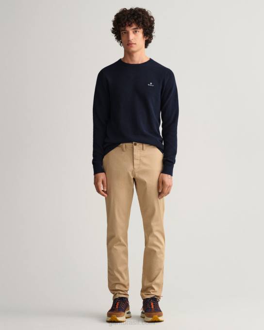 calça de sarja hallden slim fit N424C406 caqui escuro GANT homens