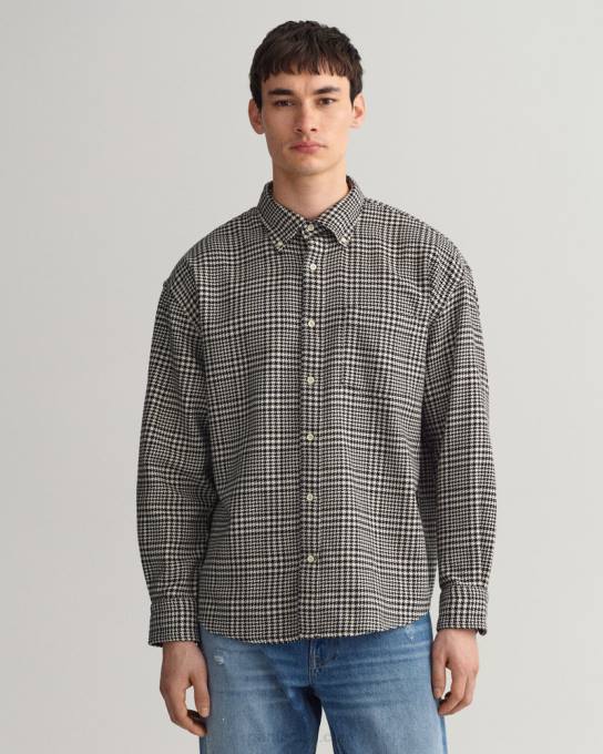camisa de algodão houndstooth oversized N424C13 preto GANT homens
