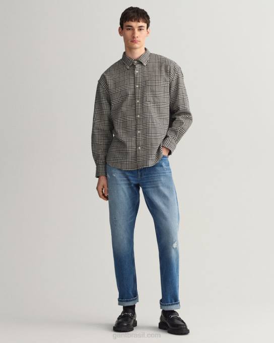 camisa de algodão houndstooth oversized N424C13 preto GANT homens