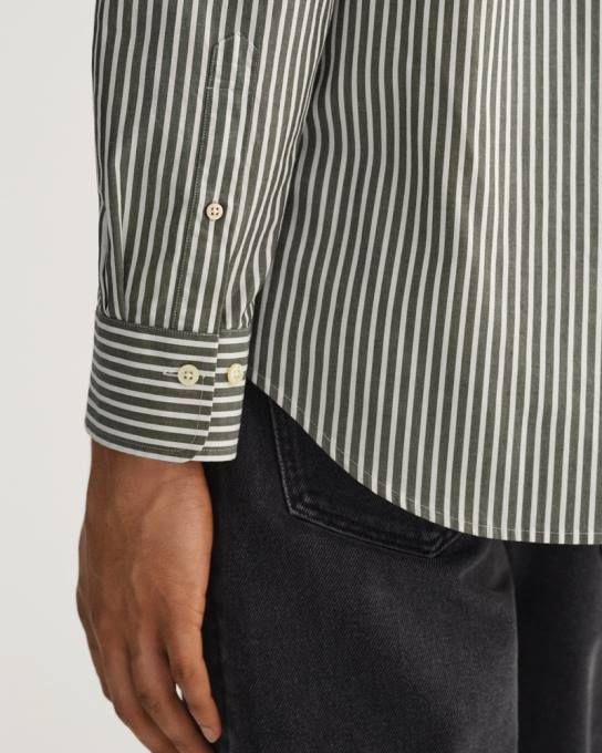 camisa de tecido grosso com listras de ajuste regular N424C60 tempestade verde GANT homens