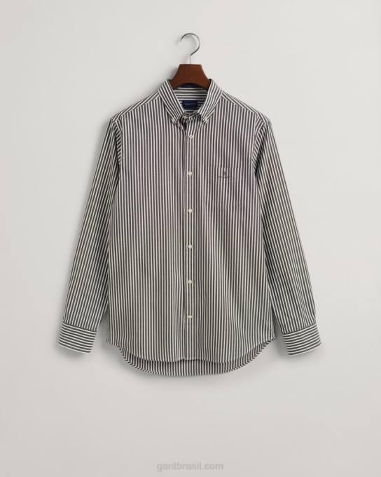 camisa de tecido grosso com listras de ajuste regular N424C60 tempestade verde GANT homens