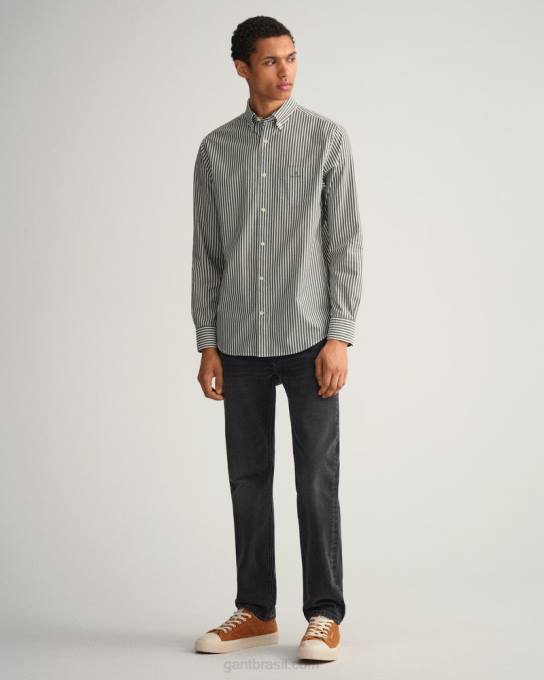 camisa de tecido grosso com listras de ajuste regular N424C60 tempestade verde GANT homens