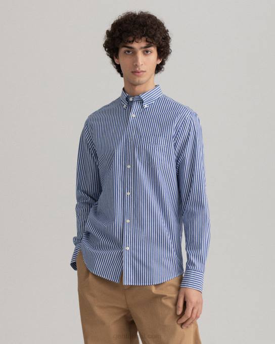 camisa de tecido grosso com listras de ajuste regular N424C74 faculdade azul GANT homens