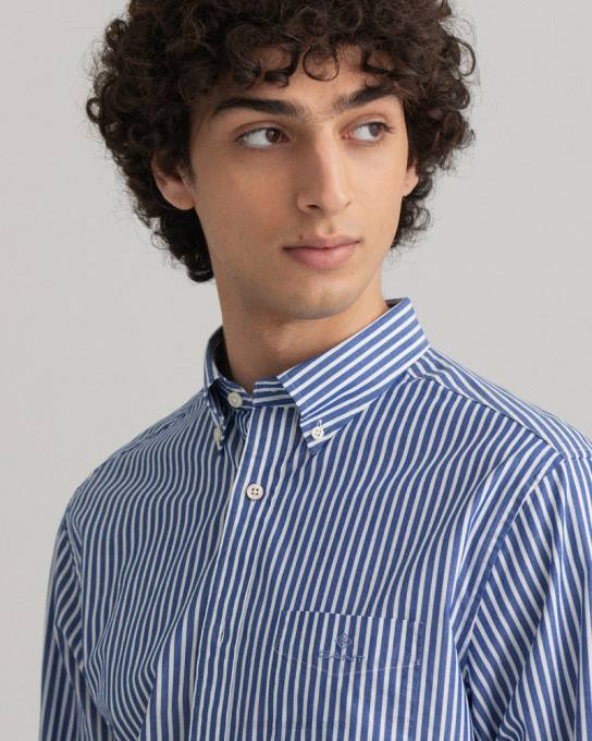 camisa de tecido grosso com listras de ajuste regular N424C74 faculdade azul GANT homens
