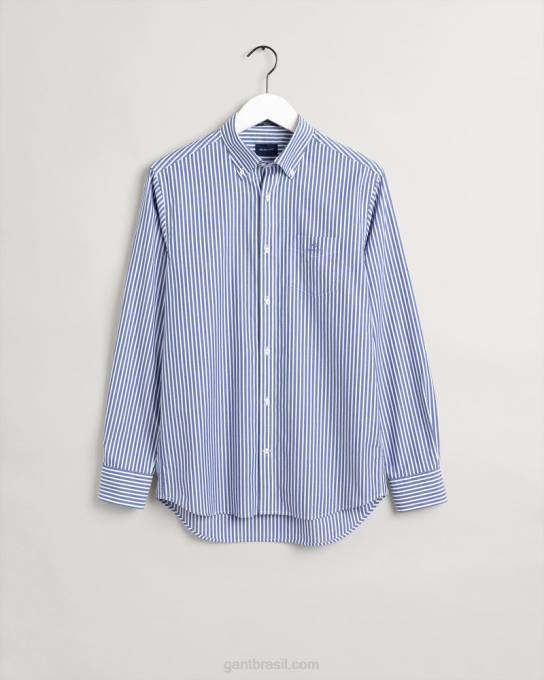 camisa de tecido grosso com listras de ajuste regular N424C74 faculdade azul GANT homens