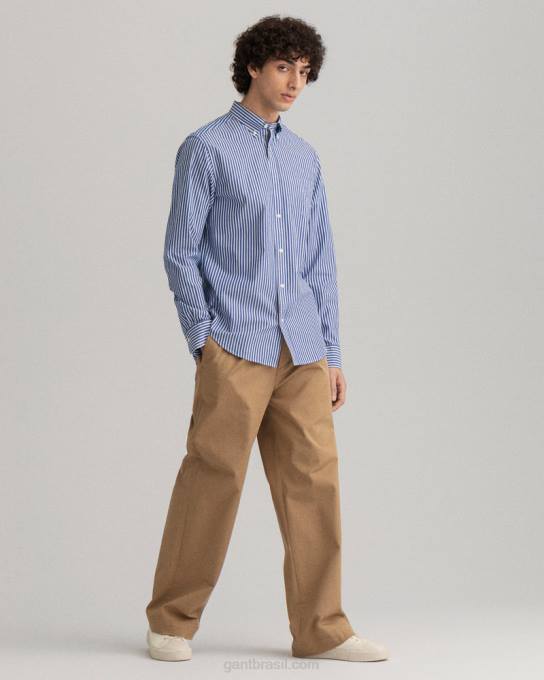 camisa de tecido grosso com listras de ajuste regular N424C74 faculdade azul GANT homens