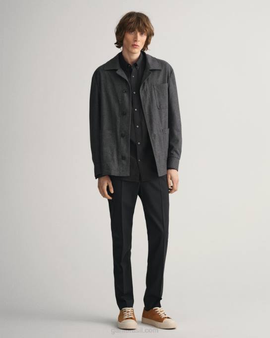 camisa de tecido largo de ajuste regular N424C53 preto GANT homens