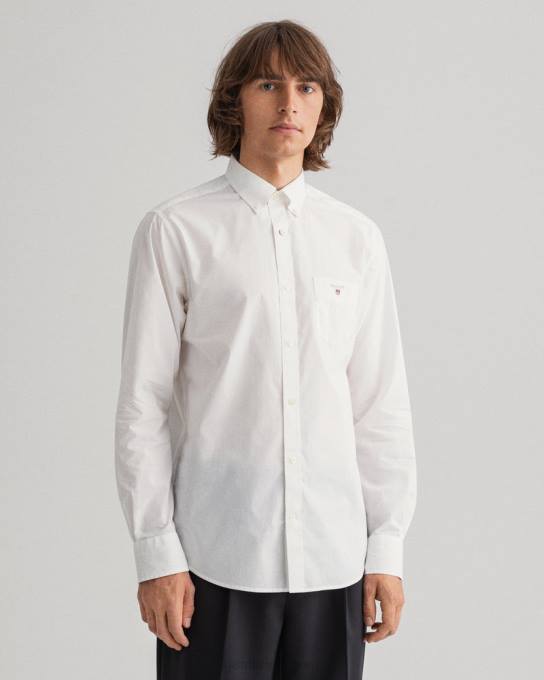 camisa de tecido largo de ajuste regular N424C65 branco GANT homens