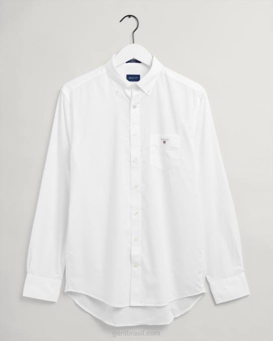 camisa de tecido largo de ajuste regular N424C65 branco GANT homens