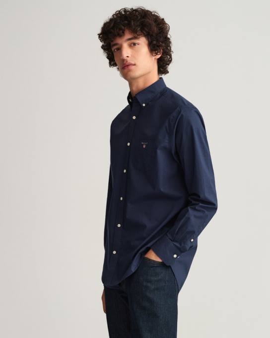 camisa de tecido largo de ajuste regular N424C69 marinho GANT homens