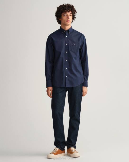 camisa de tecido largo de ajuste regular N424C69 marinho GANT homens