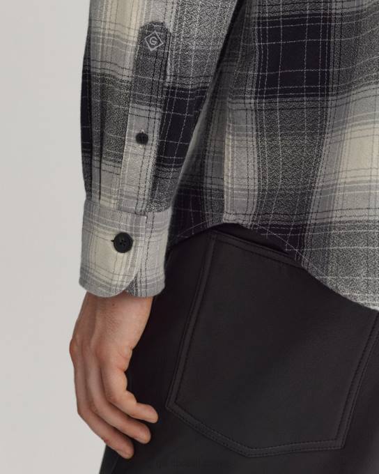 camisa de xadrez de sombra de ajuste relaxado N424C17 preto GANT homens