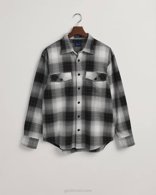 camisa de xadrez de sombra de ajuste relaxado N424C17 preto GANT homens