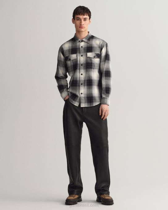 camisa de xadrez de sombra de ajuste relaxado N424C17 preto GANT homens