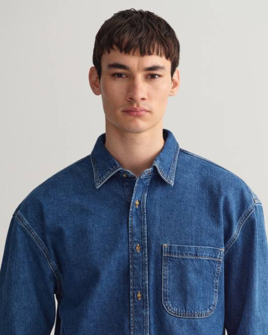 camisa jeans oversized N424C19 azul médio usado em GANT homens