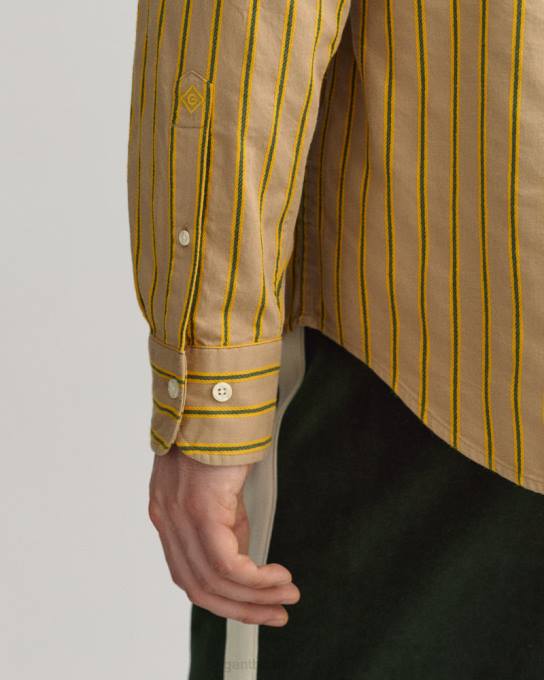 camisa listrada dobby fit relaxada N424C58 caqui escuro GANT homens