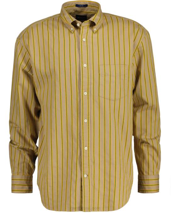 camisa listrada dobby fit relaxada N424C58 caqui escuro GANT homens