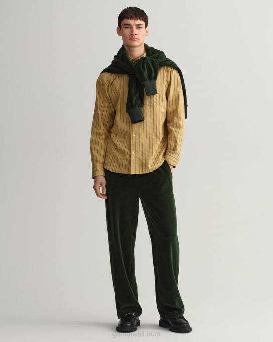 camisa listrada dobby fit relaxada N424C58 caqui escuro GANT homens