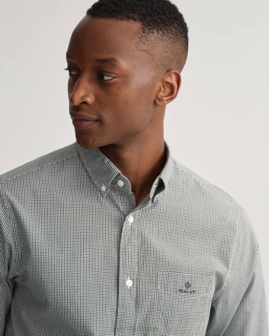 camisa micro guingão de popeline fit regular N424C42 verde floresta GANT homens