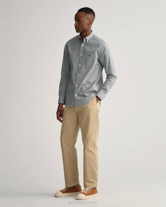 camisa micro guingão de popeline fit regular N424C42 verde floresta GANT homens