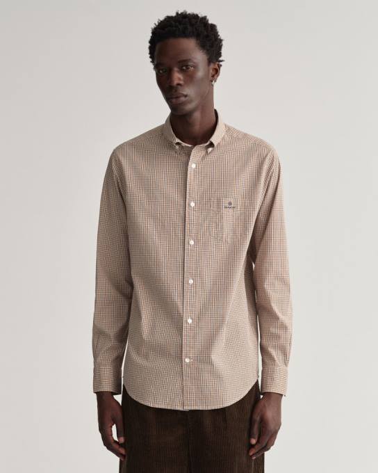 camisa micro guingão de popeline fit regular N424C43 dk mostarda laranja GANT homens