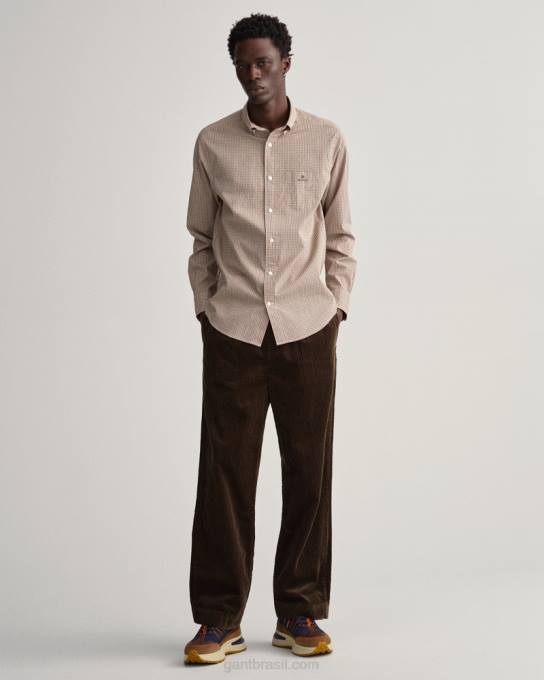 camisa micro guingão de popeline fit regular N424C43 dk mostarda laranja GANT homens