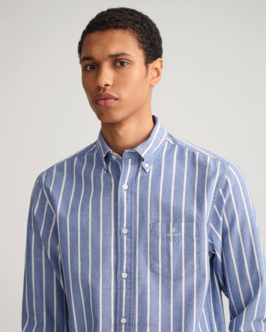 camisa oxford com listras largas de ajuste regular N424C31 faculdade azul GANT homens