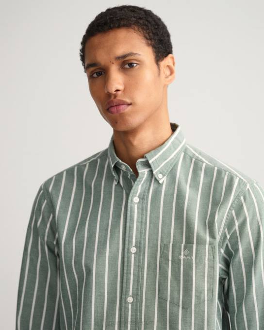 camisa oxford com listras largas de ajuste regular N424C55 verde floresta GANT homens