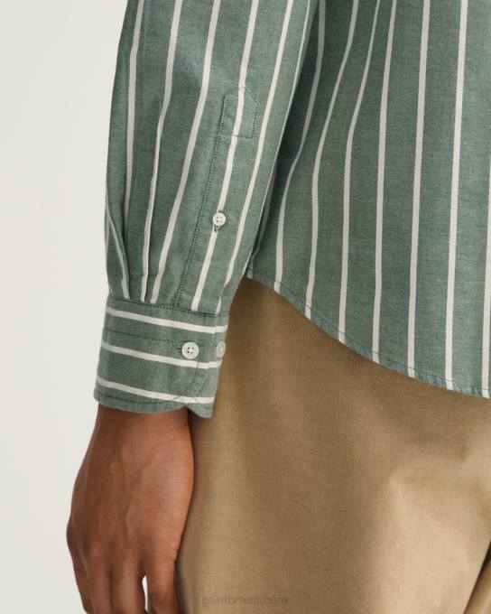 camisa oxford com listras largas de ajuste regular N424C55 verde floresta GANT homens