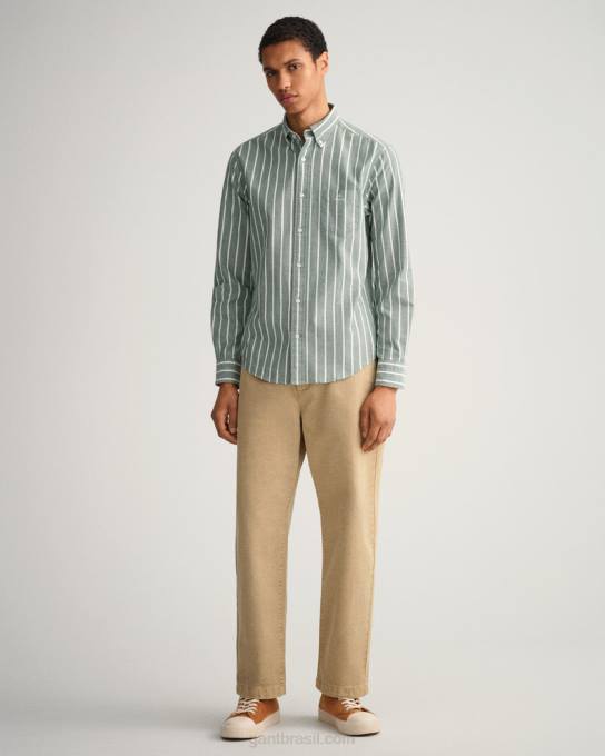 camisa oxford com listras largas de ajuste regular N424C55 verde floresta GANT homens