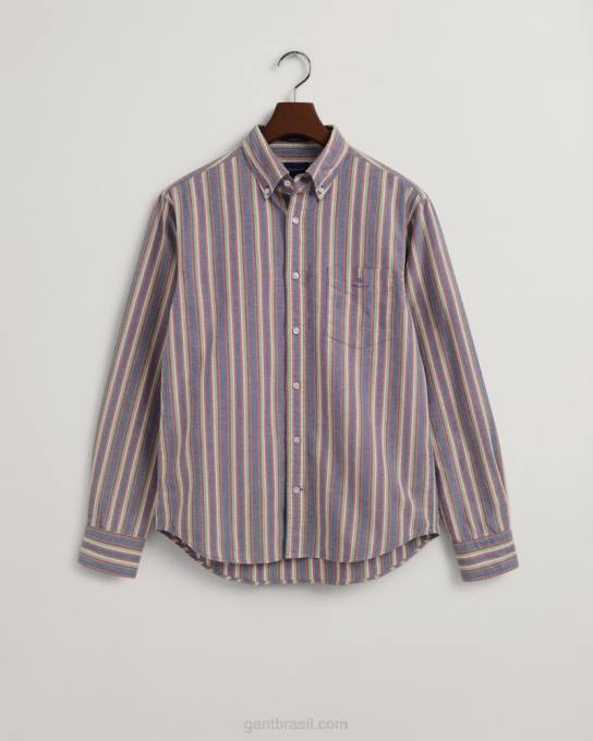 camisa oxford regular fit multilistras N424C21 faculdade azul GANT homens