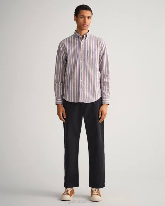 camisa oxford regular fit multilistras N424C21 faculdade azul GANT homens