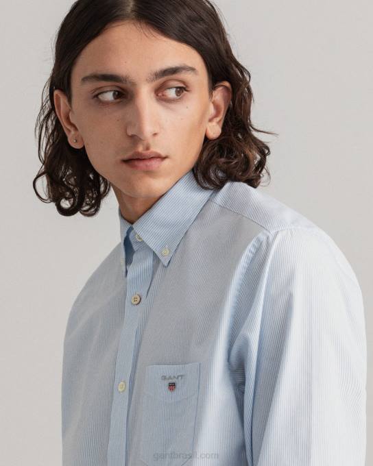 camisa regular banqueiro de tecido grosso N424C41 capri azul GANT homens