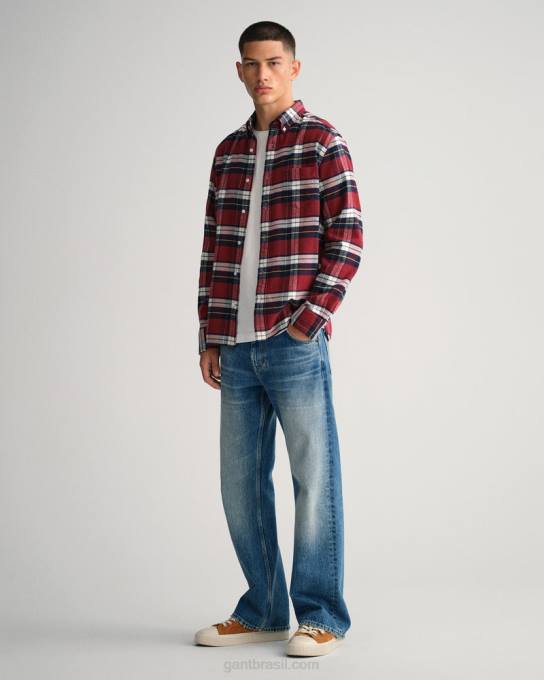 camisa xadrez de flanela regular fit N424C90 vermelho rechonchudo GANT homens
