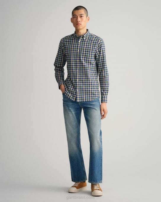 camisa xadrez de tecido grosso de ajuste regular N424C12 azul persa GANT homens