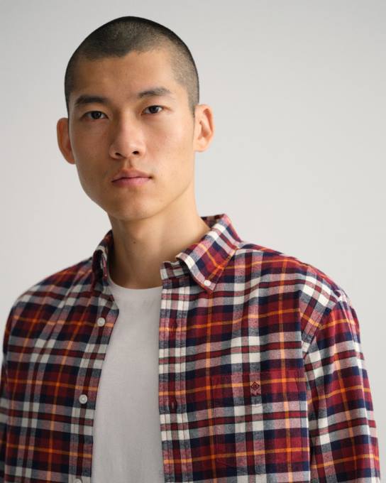 camisa xadrez oxford escovada regular fit N424C75 vermelho rechonchudo GANT homens