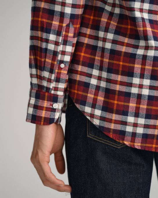 camisa xadrez oxford escovada regular fit N424C75 vermelho rechonchudo GANT homens