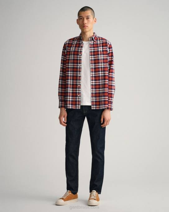camisa xadrez oxford escovada regular fit N424C75 vermelho rechonchudo GANT homens