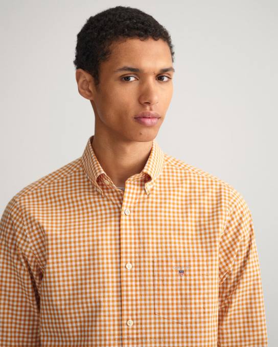 camisa xadrez regular fit N424C56 dk mostarda laranja GANT homens