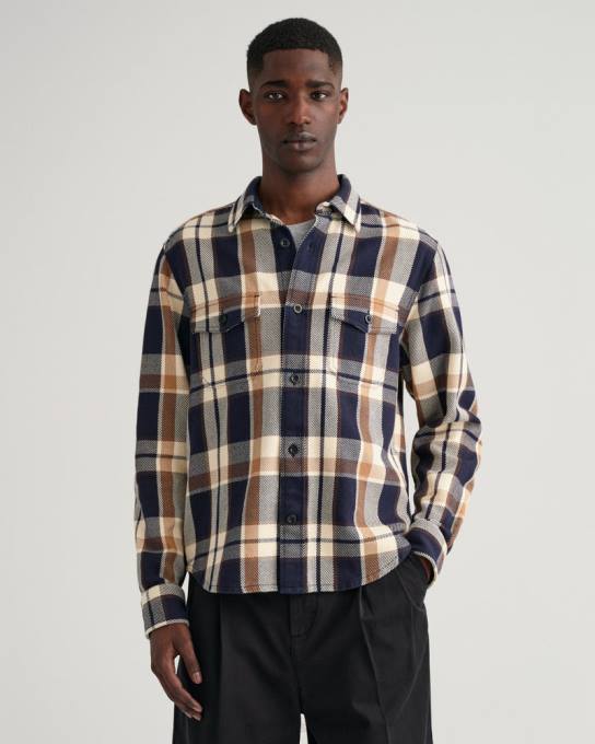 overshirt xadrez de sarja pesada N424C10 creme vintage GANT homens