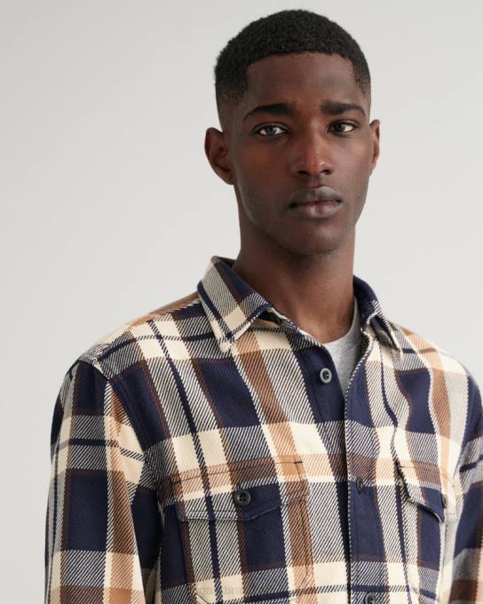 overshirt xadrez de sarja pesada N424C10 creme vintage GANT homens