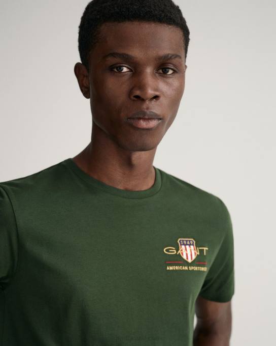 camiseta bordada de escudo de arquivo N424C200 tempestade verde GANT homens