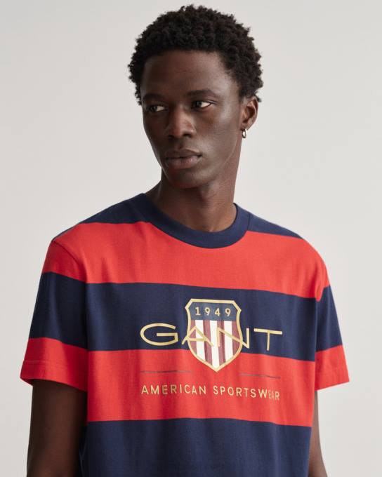 camiseta com escudo de arquivo barstripe N424C165 vermelho brilhante GANT homens