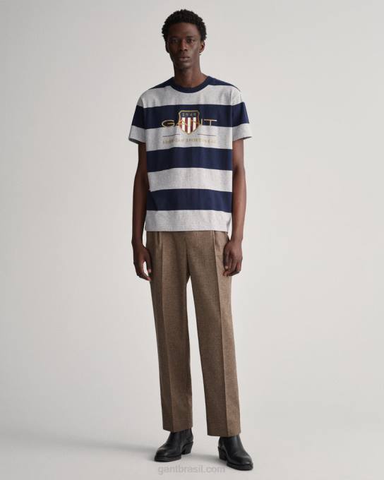 camiseta com escudo de arquivo barstripe N424C197 melange cinza GANT homens