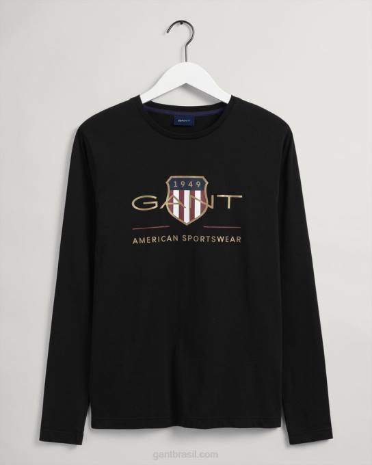 camiseta de manga longa com escudo de arquivo N424C150 preto GANT homens