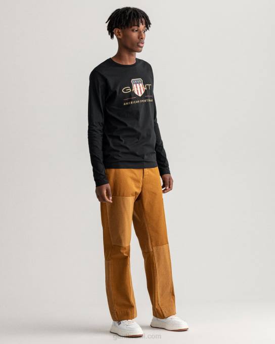 camiseta de manga longa com escudo de arquivo N424C150 preto GANT homens