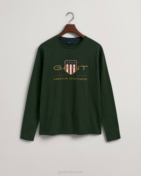camiseta de manga longa com escudo de arquivo N424C166 tempestade verde GANT homens