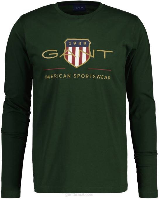 camiseta de manga longa com escudo de arquivo N424C166 tempestade verde GANT homens